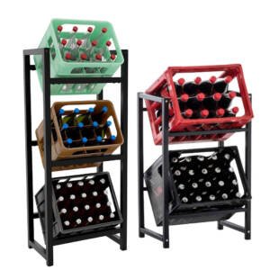 Supermarket Grocery Store 2-Tiers 3-Tiers Metal Beverage Crate Shelves Display Stand Drink Holder Rack